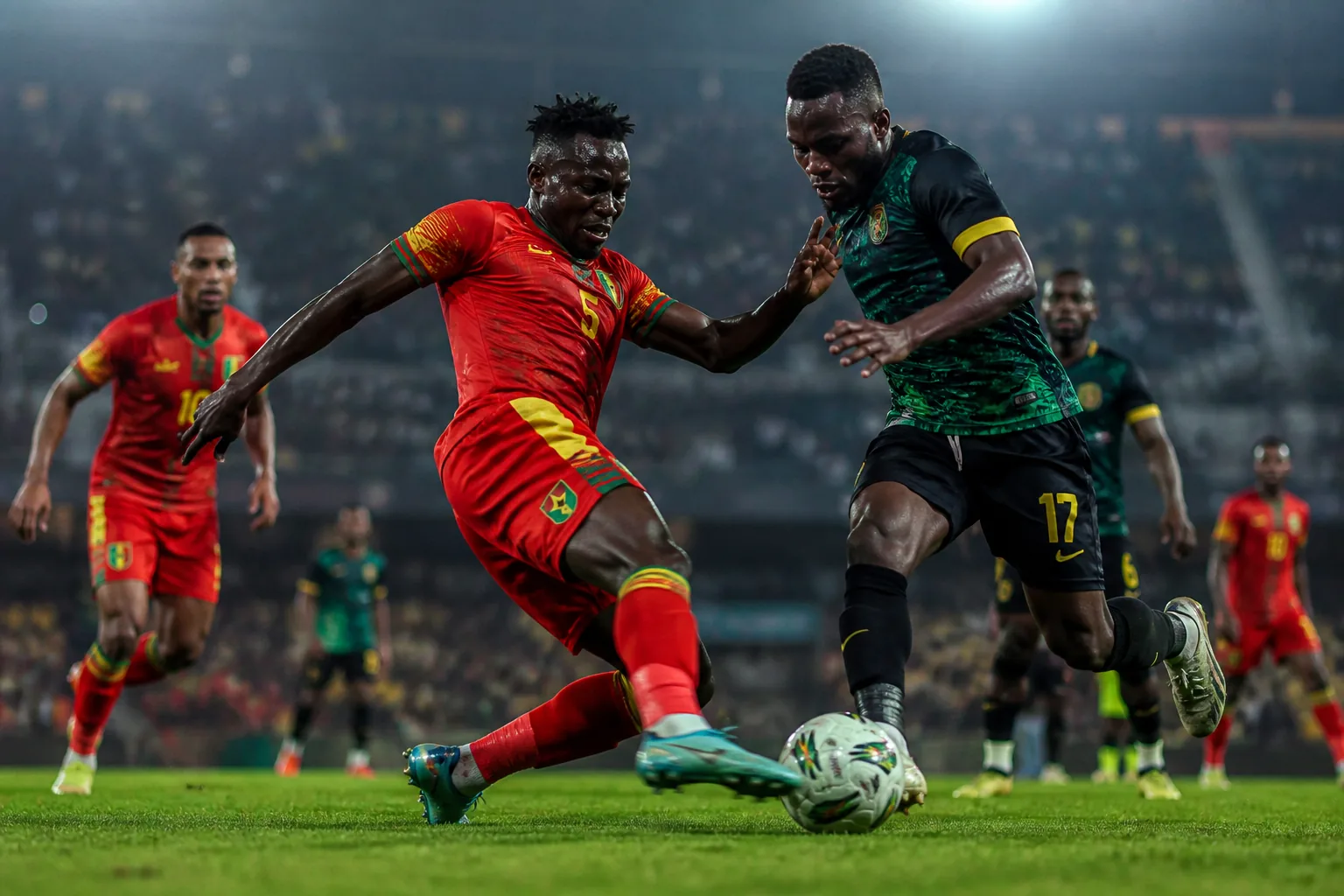 Zimbabwe Warriors battling a strong African opponent in a tense qualifier