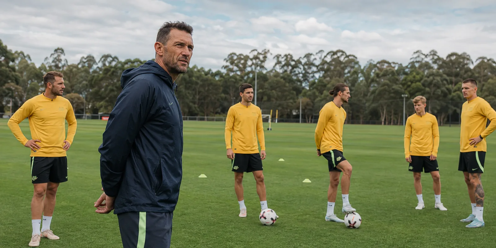 Conceptual Tony Popovic observing Australia players in training