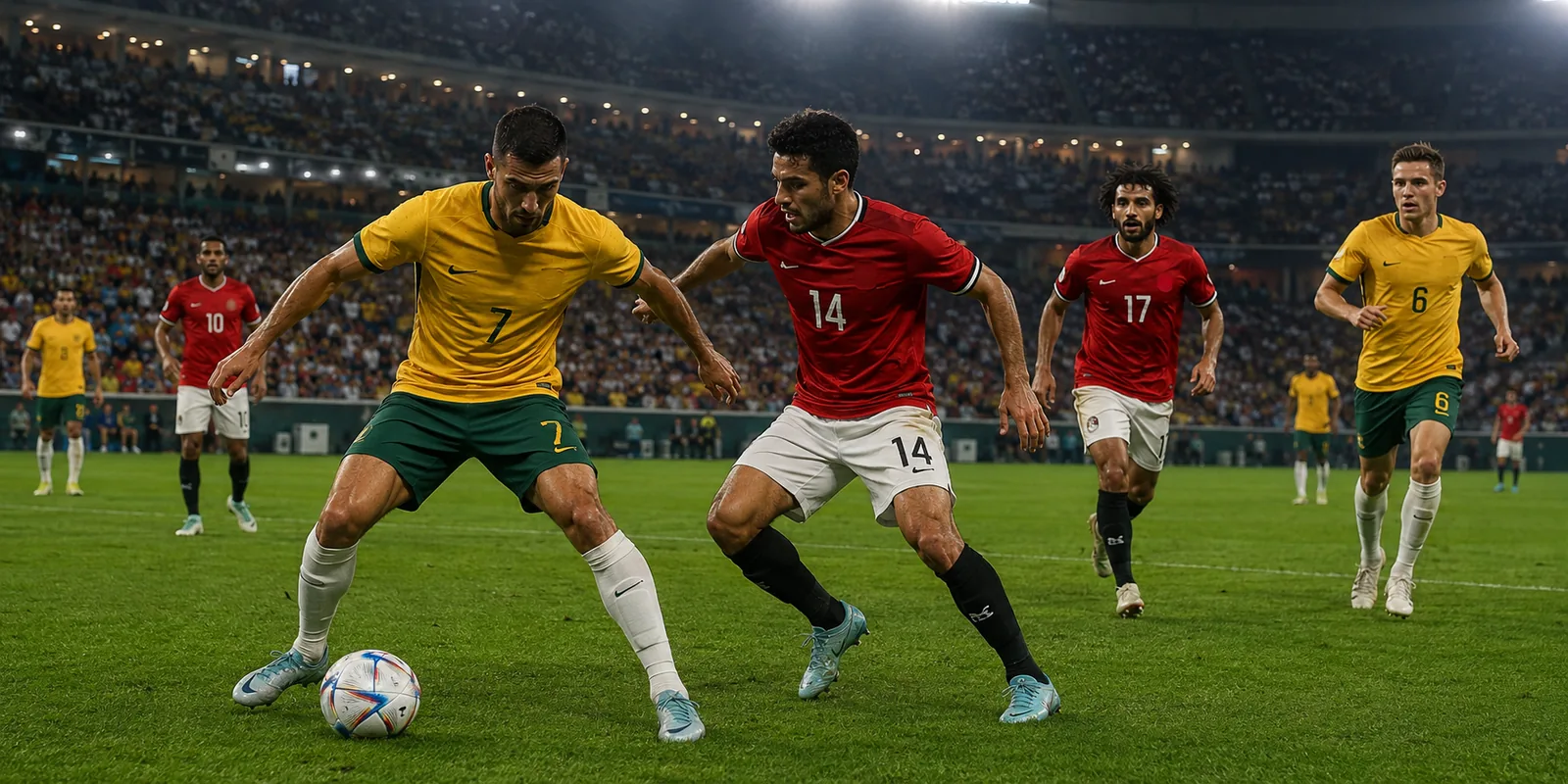 Conceptual Australia and Egypt World Cup knockout scene