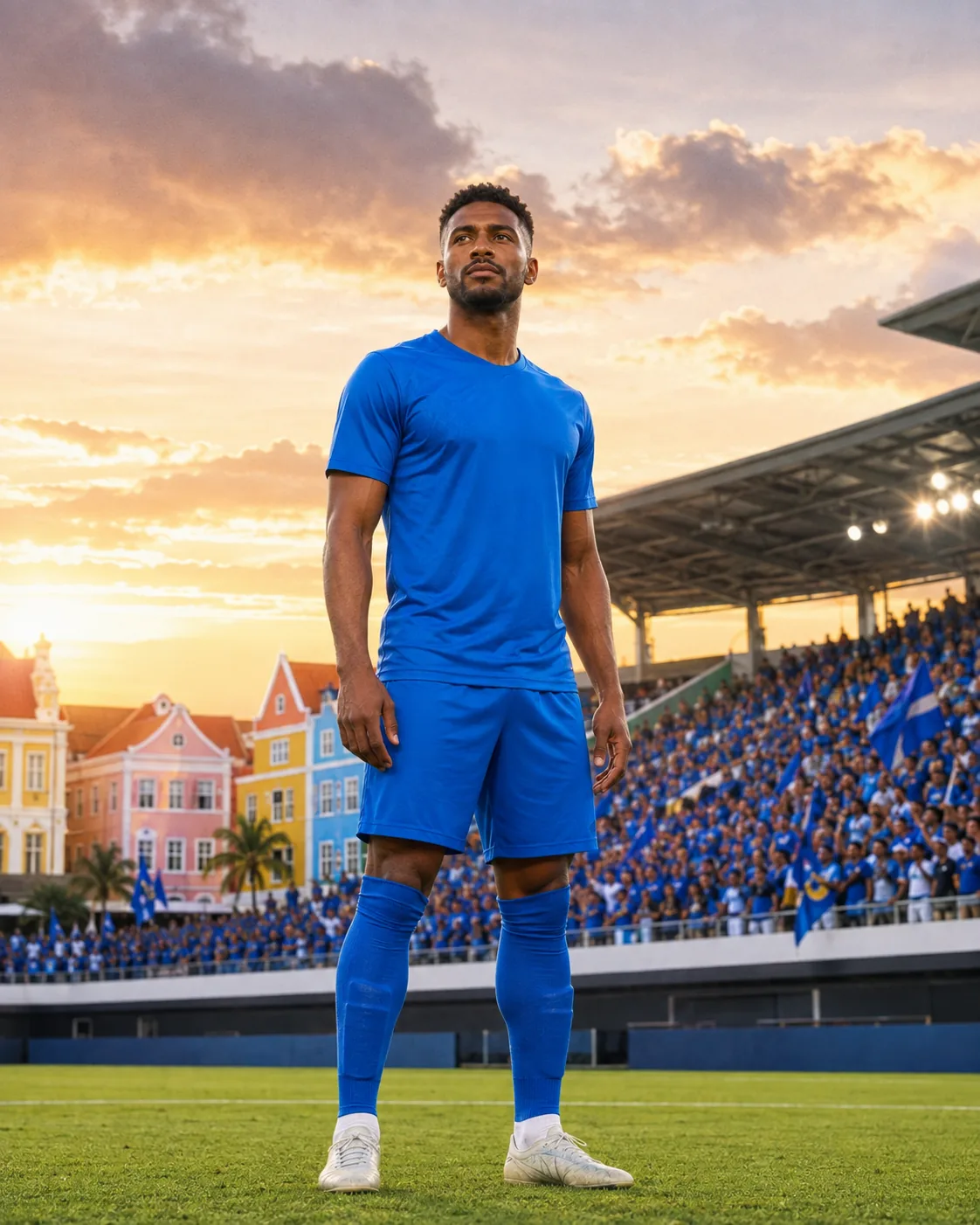 Editorial portrait of a Curaçao footballer in blue