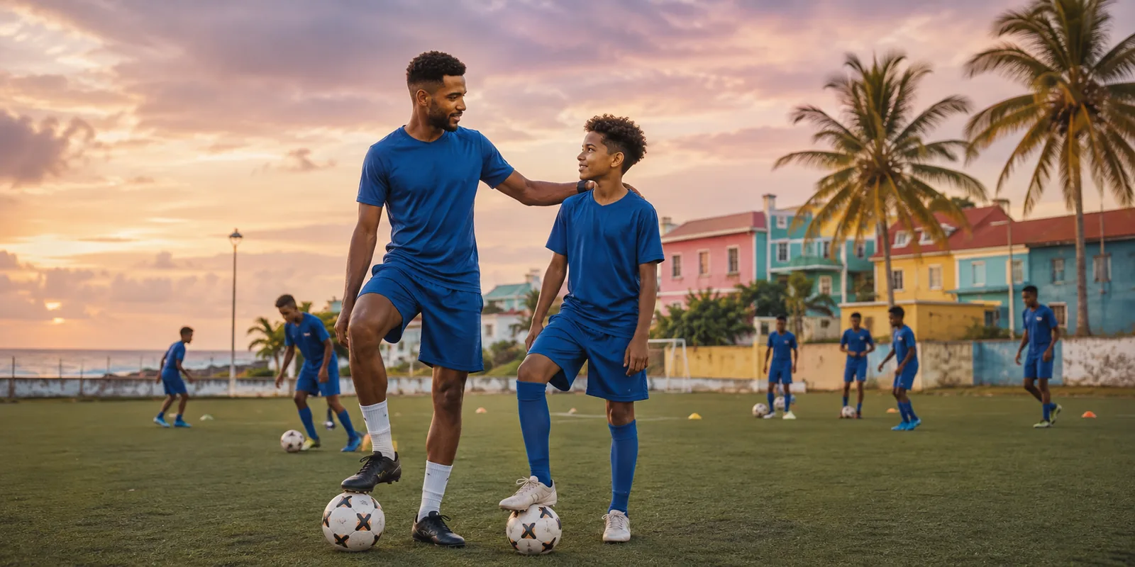 Conceptual Curaçao senior player mentoring a younger teammate