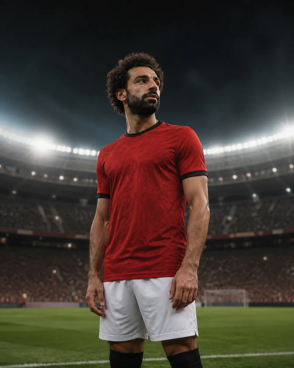 Editorial portrait of Mohamed Salah in Egypt colours at a stadium