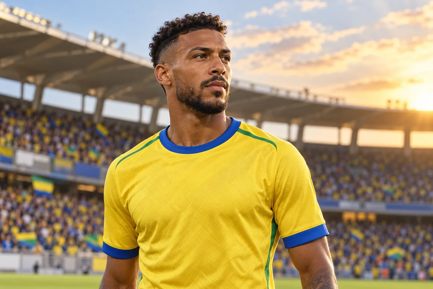 A Denis Bouanga-inspired Gabon forward in yellow, full face visible