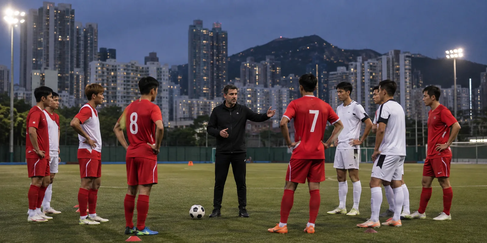 Conceptual Hong Kong coach directing a training session
