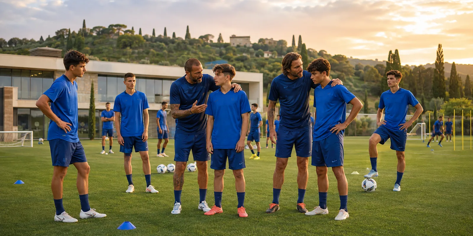 Conceptual Italy training-ground rebuild with senior and young players