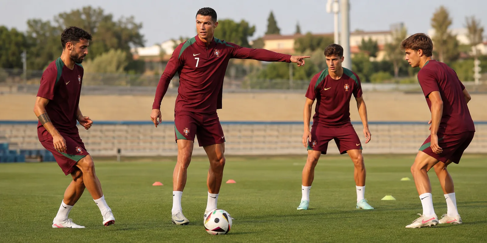 Editorial illustration of Cristiano Ronaldo directing a Portugal training drill