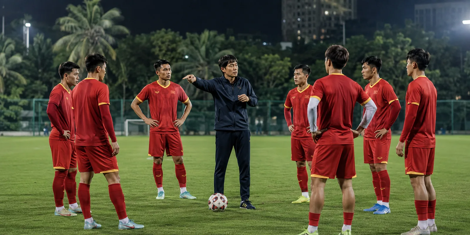 Conceptual Vietnam coach directing a training session